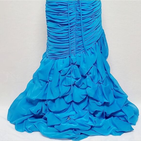 JOLI Prom Blues Ruched Sequin Beaded Bubble Hem Strapless Formal Maxi Dress 12 - Picture 15 of 16